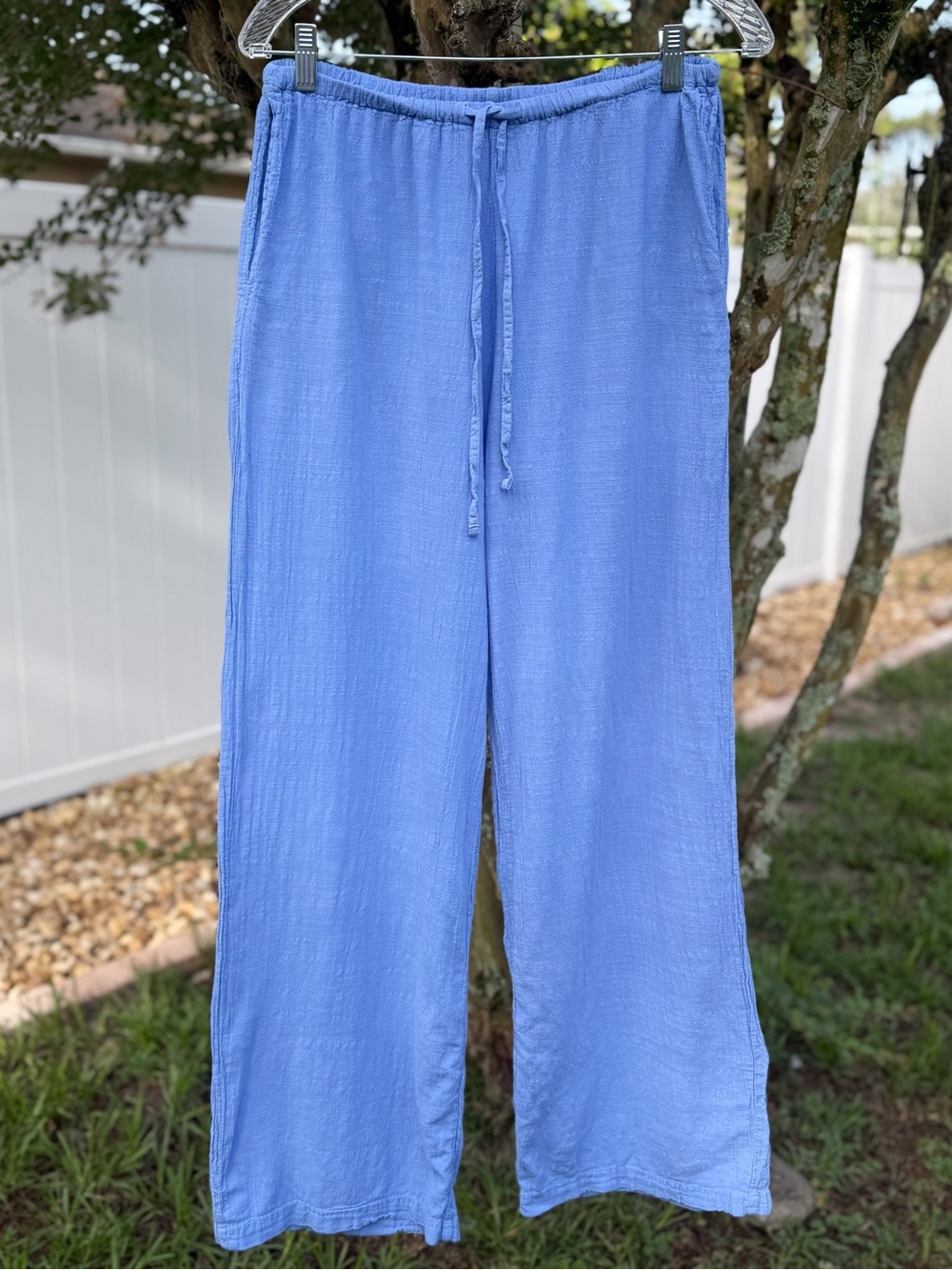 Blanco By Nature Blue Gauze Cotton Wide Leg Pants Medium Made in Peru